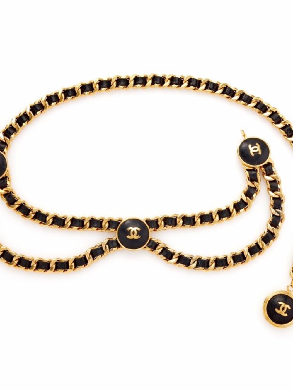 CHANEL Chunky Gold Metal and Black Lambskin CC Chain Belt 1980-1990s